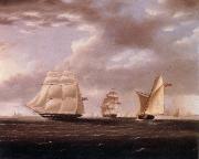 Thomas Buttersworth Two British frigates and a yawl passing off a coast china oil painting artist